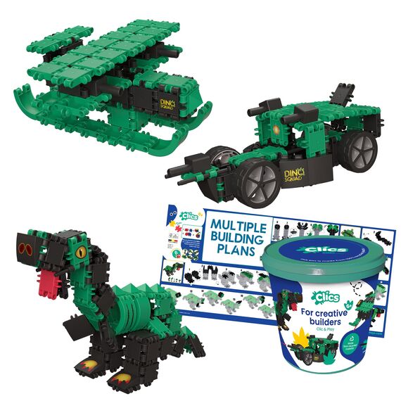 Clics Dino World- Konstruktionsspielzeug für Kinder ab 3 Jahre, kreatives Lernspielzeug im 151 Teile Set, Bausteine für Mädchen und Jungen, Montessori STEM-Spielzeug, Langlebige Spielzeug