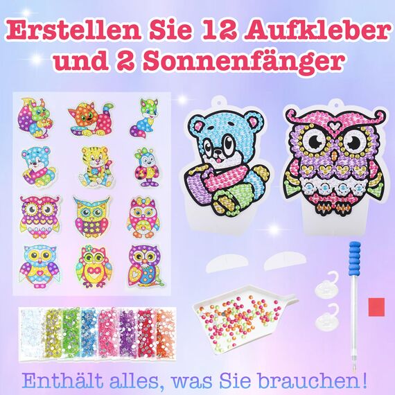 ORIENTAL CHERRY Basteln Mädchen 8 Jahre, Diamond Painting Kinder 12 Diamantkunstaufklebern Geschenke für Mädchen Kleinkinder Alter von 6-12 Jahren, Bastelset Kinder ab 6 jahre