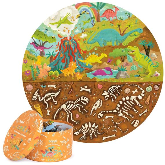 boppi Rundpuzzle – Dinosaurier/Fossilien – 150-teiliges Lernpuzzle – Umweltfreundlich | 100% Recyclingkarton – Alter 5–8 Jahre
