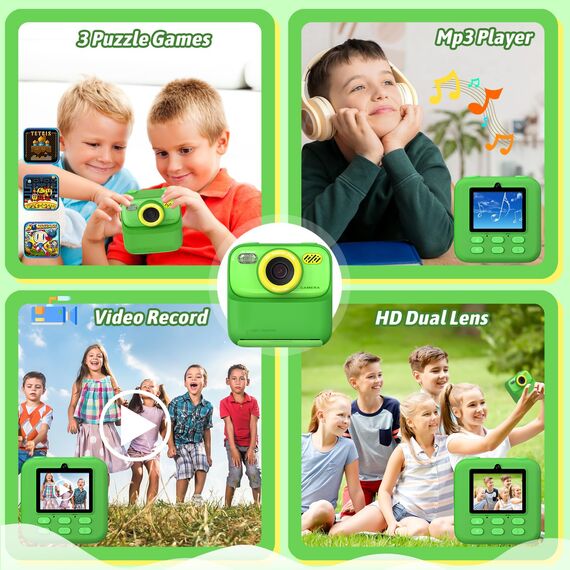Upgrade Kinderkamera Sofortdruck für Jungen und Mädchen, 1080P HD Dual-Linse Selfie Digitalkamera mit Druckpapier & 32G Karte, Weihnachten Geburtstag Geschenke Spielzeug für Kleinkind und Jugendliche