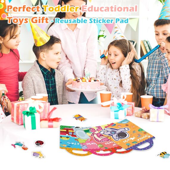 GUYUCOM Sticker Set 4 Stück - Wiederverwendbares Stickerbuch für Mädchen ab 2 Jahre, 3D Aufkleber Themen Enthält Dinosaurier, Tiere, Fahrzeuge und Raum, Kinder Geschenk Spielzeug für 2 3 4 5 6 jahre