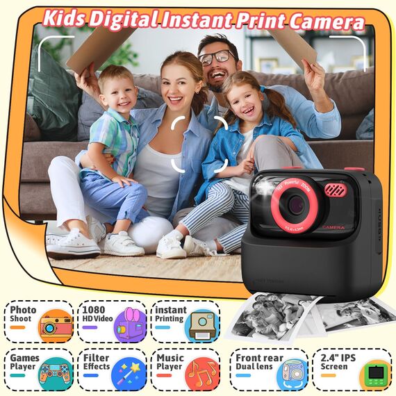 Upgrade Kinderkamera Sofortdruck für Jungen und Mädchen, 1080P HD Dual-Linse Selfie Digitalkamera mit Druckpapier, Weihnachten Geburtstag Geschenke Spielzeug für Kleinkind und Jugendliche
