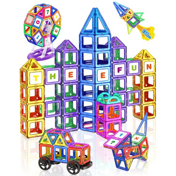 Theefun 136 Teile Magnetische Bausteine, Magnetbausteine Magnetspiel Magnete Kinder 3D STEM Montessori Lernspielzeug für Jungen & Mädchen 3–8 Jahre Weihnachtsgeschenke & Geburtstagsgeschenk