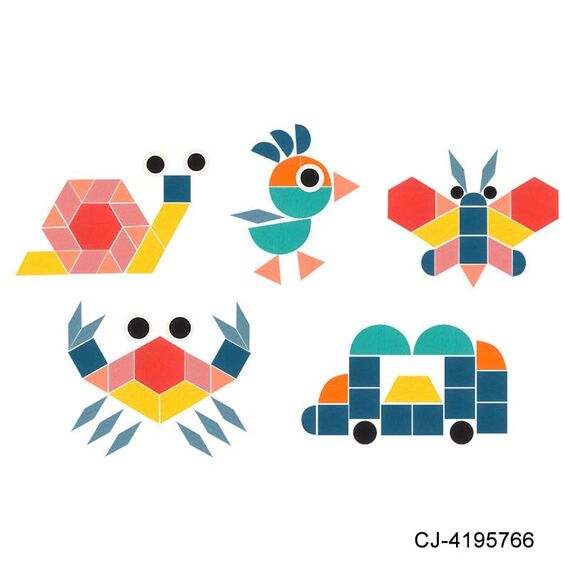 EACHHAHA Tangram Geometrische Formen Holz Puzzle - Kinder Puzzle mit Holz klötzen, EIN frühes Montessori-Puzzle mit 180 geometrischen Formen und 24 Designkarten