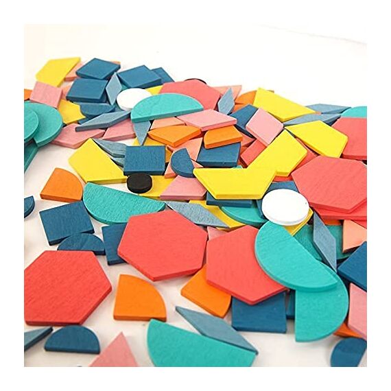 EACHHAHA Tangram Geometrische Formen Holz Puzzle - Kinder Puzzle mit Holz klötzen, EIN frühes Montessori-Puzzle mit 180 geometrischen Formen und 24 Designkarten