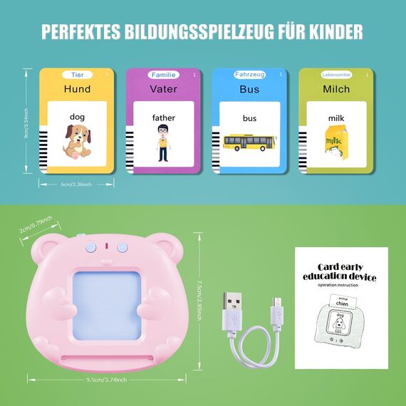 Sprechende Lernkarten Kinderspielzeug 510 Wörter Ab 2 3 4 5 6 Jahre Lernspiele Für Autismus Lernspielzeug Deutsch Lernen Für Kinder Vorschulkinder Geschenk Für Jungen Mädchen 2-4 Jahre(Rosa)