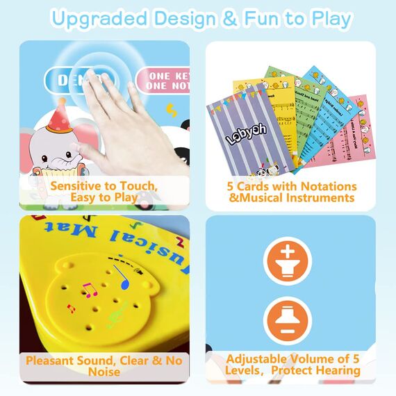 Lobyoh Baby Musikmatte Klaviermatte mit 8 Musikinstrumente, Keyboard Kinder Tanzmatte, Spielzeug Geschenk für Kleinkinder Jungen Mädchen