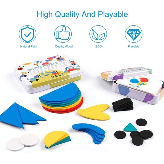 EACHHAHA Holzpuzzles ab 3 Jahr, Montessori Spielzeug für Kinder ab 3 Jahren, Geometrische Formen Lernspielzeug mit 60 Designkarten und 36 Puzzleteile, Geschenke für Jungen und Mädchen