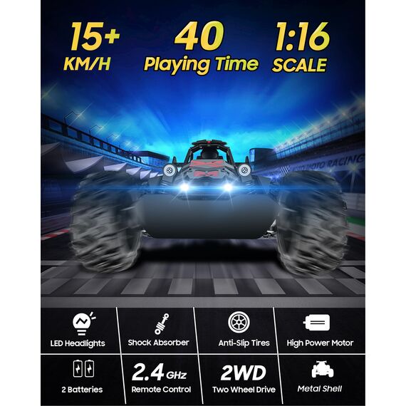 SZJJX Ferngesteuertes Auto ab 3 4 5 6 7 8+ Jahre,2.4Ghz RC Auto Spielzeug mit LED Blinken,Alloy Gehäuse,15+KM/H Rennauto Ferngesteuert,2WD RC Car Crawler Geschenke für Junge Mädchen Kinder,Grau