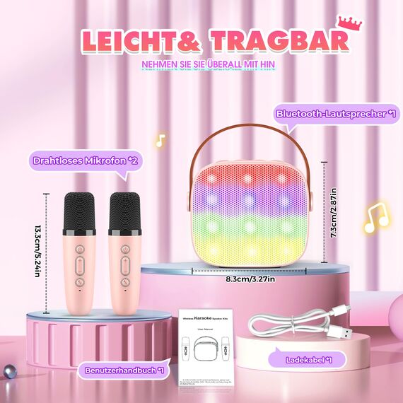 Dislocati Karaoke Maschine mit 2 Bluetooth Mikrofon, Mädchen Spielzeug für 3-12 Jahre Tragbarer Karaoke Microphone Set für Kinder und Erwachsene mit DSP & LED-Lichtern Ostern Geschenke Kinder