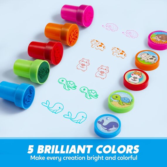 JOYIN 50 Stück mini Stempel Kinder ab 3 Jahre,Selbstfärbende Stempel Tiere Set mit 5 Farben,50 Tieres, Kleine Geschenke für Kinder, Adventskalender Mitgebsel Kindergeburtstag Gastgeschenke