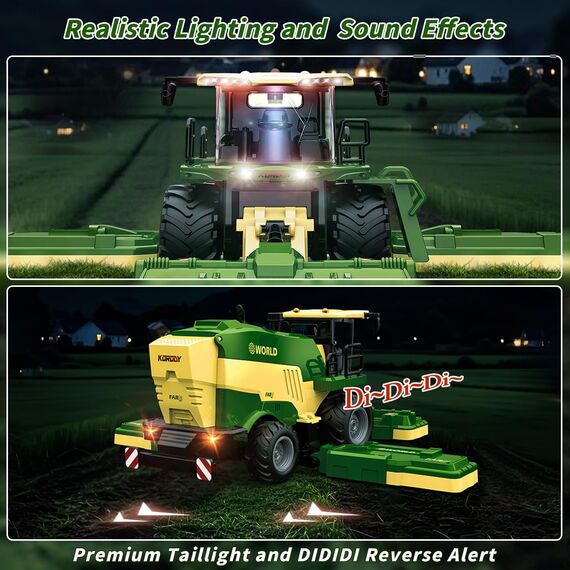PENGBU RC Mähwerk Spielzeug, Ferngesteuerter Mähdrescher Ferngesteuert Kinder Rasenmäher, 2.4 GHz Ferngesteuerter Traktor Ferngesteuert und Maishäcksler mit Sound/Licht/Spray, Harvester Trecker