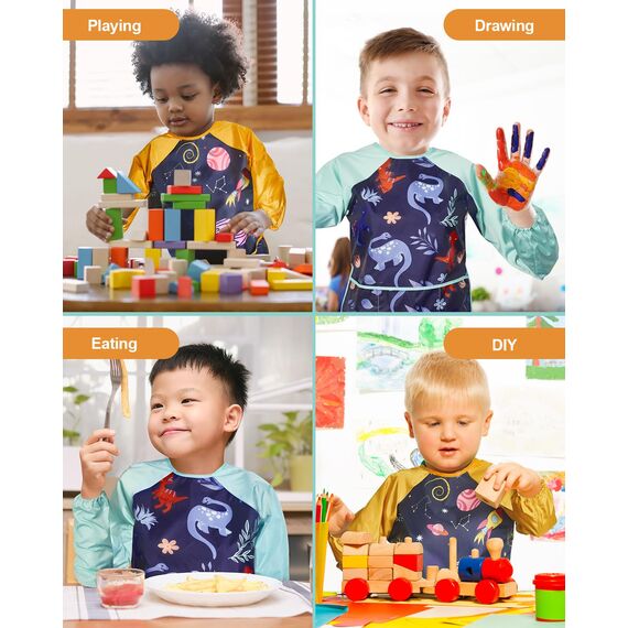 Lictin Malkittel für Kinder, Maleranzug mit 3 Taschen und Langen Ärmeln, Wasserdichte Malschürze für Jungen ab 3 Jahren