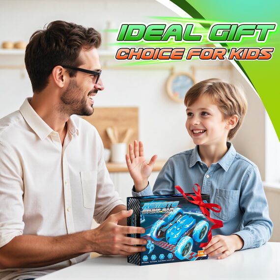 Ferngesteuertes Auto, 2,4GHz RC Auto Spielzeug ab 3-9 Jahre Junge, 360° Flip, Drehbare, LED Blinken, 4WD Monstertruck Ferngesteuert Auto mit Fernbedienung, Weihnachten Ostergeschenke für Kinder