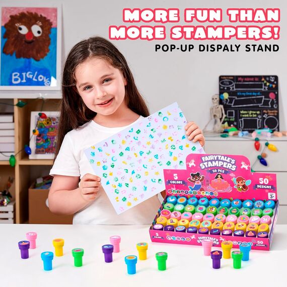 JOYIN 50 Stück Märchen Stempel für Kinder, Selbstfärbende Stempelset mit 50 Designs, Mitgebsel Kindergeburtstag für Weihnachten,Kleine Geschenke für Kinder(Meerjungfrau-, Prinzessin- Stempel)