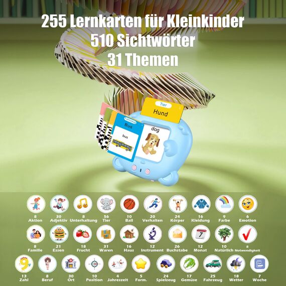 Sprechende Lernkarten Kinderspielzeug 510 Wörter Ab 2 3 4 5 6 Jahre 255 Blätter Lernspiele Für Autismus Lernspielzeug Deutsch Lernen Für Kinder Vorschulkinder Geschenk Für Jungen Mädchen 2-4 Jahre