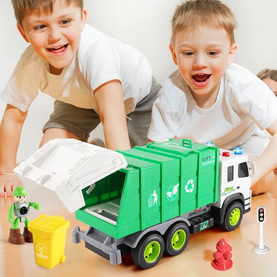 Anby families Müllauto Spielzeug, Lastwagen Müllwagen Spielzeug mit Sound und Licht und Mülltonne, Fahrzeuge Spielzeug Geschenk für Kinder Jungen Mädchen 3 4 5 6 Jahre…