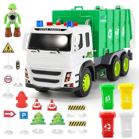 Anby families Müllauto Spielzeug, Lastwagen Müllwagen Spielzeug mit Sound und Licht und Mülltonne, Fahrzeuge Spielzeug Geschenk für Kinder Jungen Mädchen 3 4 5 6 Jahre…