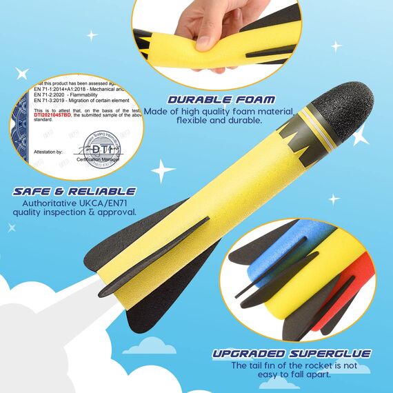 Anginne Raketen Spielzeug, Outdoor Spielzeug ab 3-10 Jahre Jungen Geschenke Junge, Gartenspielzeug Spiele für Kinder Ostergeschenke, Schaumstoffraketen 14 Pack