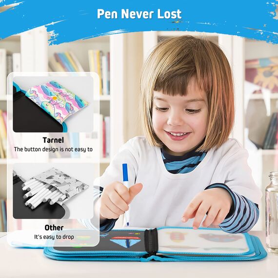 Abwischbares Malbuch für Kinder, Spiele ab 2-3-4-5-6 jahre Kinder, Malset Geschenk Mädchen/Junge, Doodle Pad mit 12 Farbstiften, 14 Seiten (Wal)
