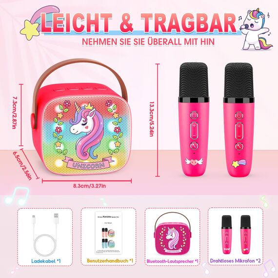 Dislocati Mädchen Spielzeug Geschenke 3-12 Jahre, Karaoke Maschine mit 2 Kinder Mikrofon Bluetooth Weihnachten Geschenke für Mädchen Karaoke Microphone Set mit DSP & LED-Lichtern