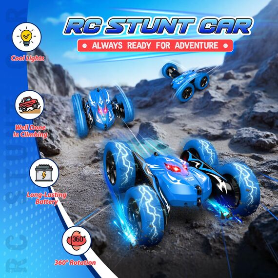 Ferngesteuertes Auto Spielzeug ab 3-9 Jahre Junge, 2,4GHz RC Auto, 360° Doppelseitig, Auto mit Fernbedienung, LED, 4WD Monstertruck Ferngesteuert Weihnachten Ostergeschenke Kinder 3-12 Jahre