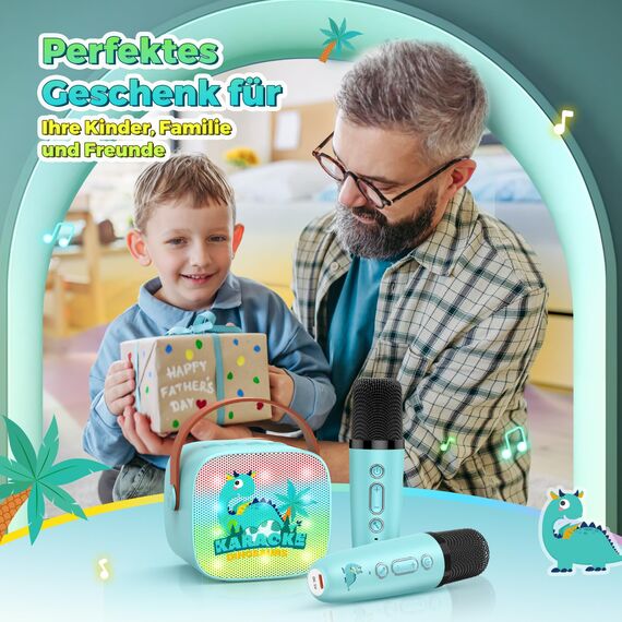 Dislocati Geschenk Junge 3-12 Jahre, Karaoke Maschine mit 2 Bluetooth Kindermikrofon Spielzeug ab 3-12 Jahre Junge Bluetooth Mikrofon Karaoke Oster Geschenke für Kinder Dinosaurier Spielzeug