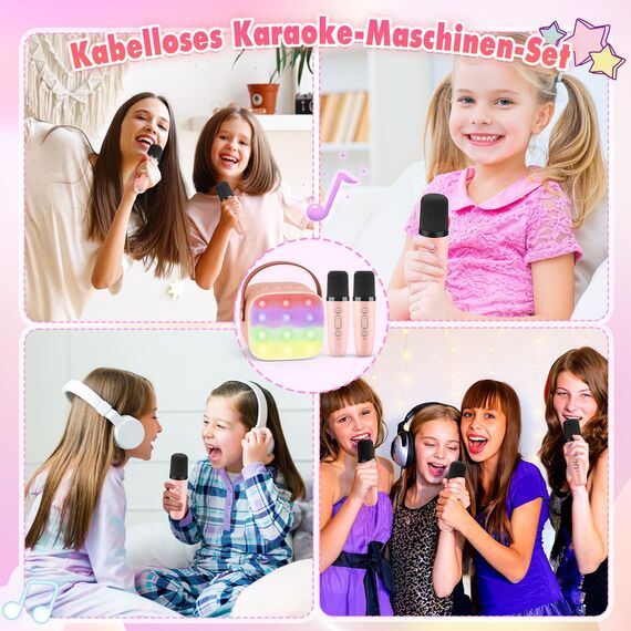 Dislocati Karaoke Maschine mit 2 Bluetooth Mikrofon, Mädchen Spielzeug für 3-12 Jahre Tragbarer Karaoke Microphone Set für Kinder und Erwachsene mit DSP & LED-Lichtern Ostern Geschenke Kinder
