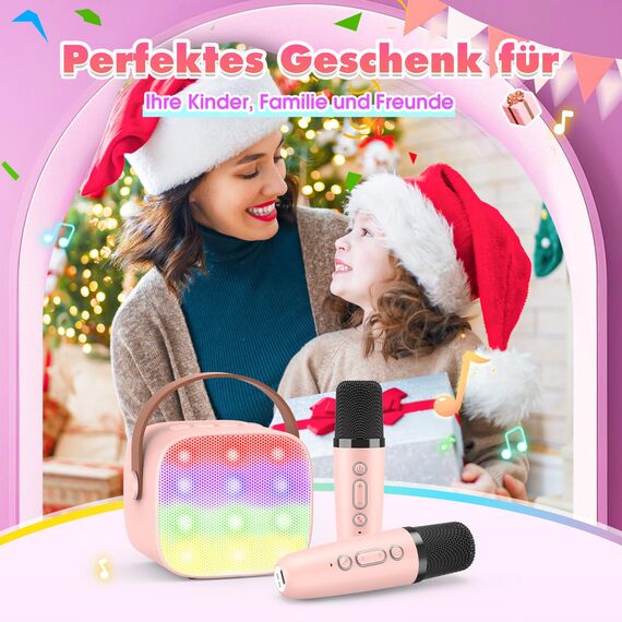 Dislocati Karaoke Maschine mit 2 Bluetooth Mikrofon, Mädchen Spielzeug für 3-12 Jahre Tragbarer Karaoke Microphone Set für Kinder und Erwachsene mit DSP & LED-Lichtern Ostern Geschenke Kinder