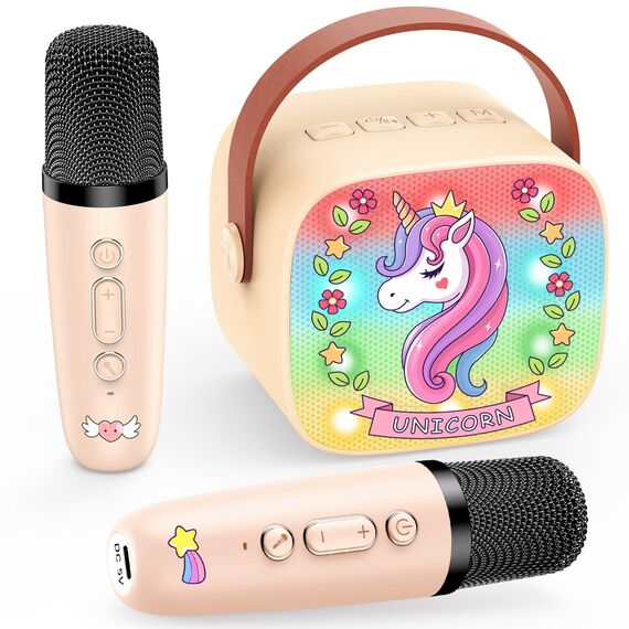 Dislocati Karaoke Anlage Set mit 2 Bluetooth Mikrofonen, Weihnachten Geschenk Spielzeug für Mädchen 3-12 Jahre Karaoke Maschine und 2 Mikrofon Kinder Ideal für Familienfeiern