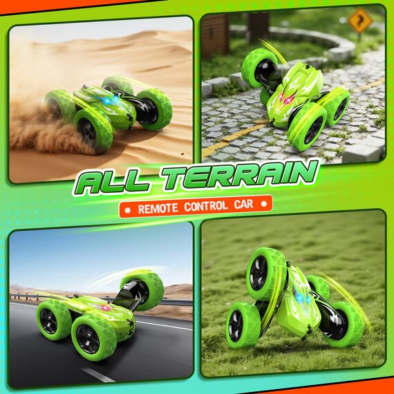 Ferngesteuertes Auto, 2,4GHz RC Auto Spielzeug ab 3-9 Jahre Junge, 360° Flip, Drehbare, LED Blinken, 4WD Monstertruck Ferngesteuert Auto mit Fernbedienung, Weihnachten Ostergeschenke für Kinder