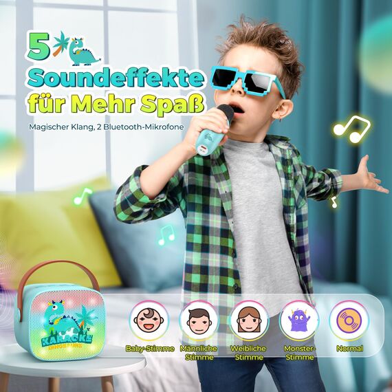 Dislocati Geschenk Junge 3-12 Jahre, Karaoke Maschine mit 2 Bluetooth Kindermikrofon Spielzeug ab 3-12 Jahre Junge Bluetooth Mikrofon Karaoke Oster Geschenke für Kinder Dinosaurier Spielzeug