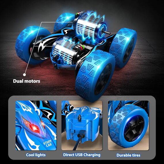 Ferngesteuertes Auto Spielzeug ab 3-9 Jahre Junge, 2,4GHz RC Auto, 360° Doppelseitig, Auto mit Fernbedienung, LED, 4WD Monstertruck Ferngesteuert Weihnachten Ostergeschenke Kinder 3-12 Jahre