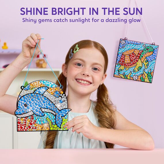 Klever Kits Suncatcher Fenster Bastelsets für Kinder,Geschenke für Mädchen 6 7 8 9 10 11 12 Jahre,DIY Diamant Malset Spielzeug,Basteln Mädchen Painting Set,Kreative Ozean Geschenke(4 Themen)
