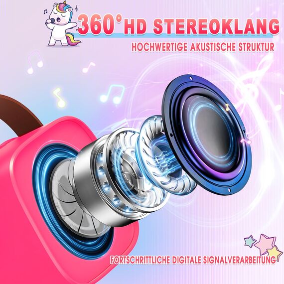 Dislocati Mädchen Spielzeug Geschenke 3-12 Jahre, Karaoke Maschine mit 2 Kinder Mikrofon Bluetooth Weihnachten Geschenke für Mädchen Karaoke Microphone Set mit DSP & LED-Lichtern