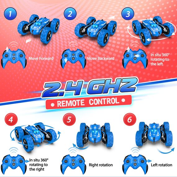 Ferngesteuertes Auto Spielzeug ab 3-9 Jahre Junge, 2,4GHz RC Auto, 360° Doppelseitig, Auto mit Fernbedienung, LED, 4WD Monstertruck Ferngesteuert Weihnachten Ostergeschenke Kinder 3-12 Jahre