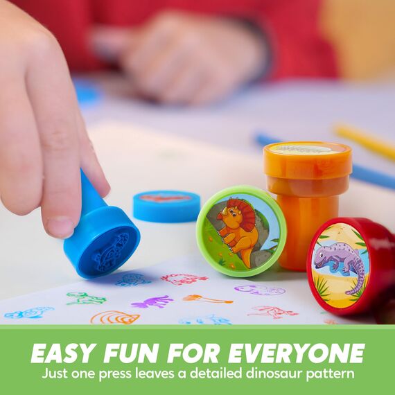 JOYIN 50 Stück Dino Stempel Kinder stempelset, Selbstfärbende Dinosaurier Stampers 5 Farben,50 Designs stempelset Kinder ab 2 Jahre,Kleine Geschenke für Kinder, Mitgebsel Gastgeschenke