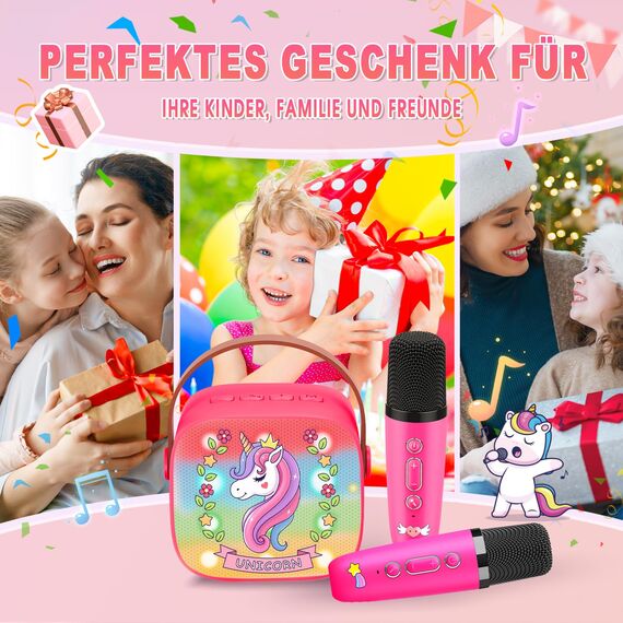 Dislocati Mädchen Spielzeug Geschenke 3-12 Jahre, Karaoke Maschine mit 2 Kinder Mikrofon Bluetooth Weihnachten Geschenke für Mädchen Karaoke Microphone Set mit DSP & LED-Lichtern