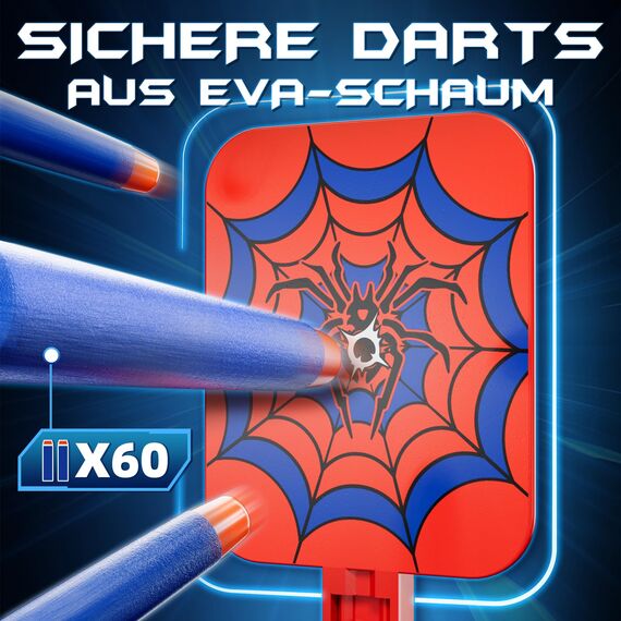Lehoo Castle Zielscheibe für Nerf Pistole, Zielscheibe Elektrisch mit Nerf Weste, 60 Darts, Spider Spielzeug ab 3 4 5 6 7 Jahre Jungen, Kinder