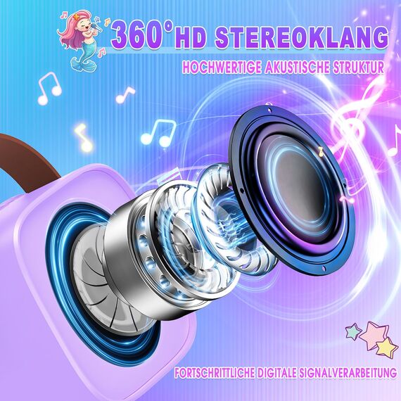 Dislocati Karaoke Maschine Kinder mit 2 Bluetooth Mikrofon, Meerjungfrauen Geschenke Spielzeug ab 3-12 Jahre Mädchen Tragbarer Karaoke Anlage mit 2 Mikrofonen Microphone Bluetooth Kinder