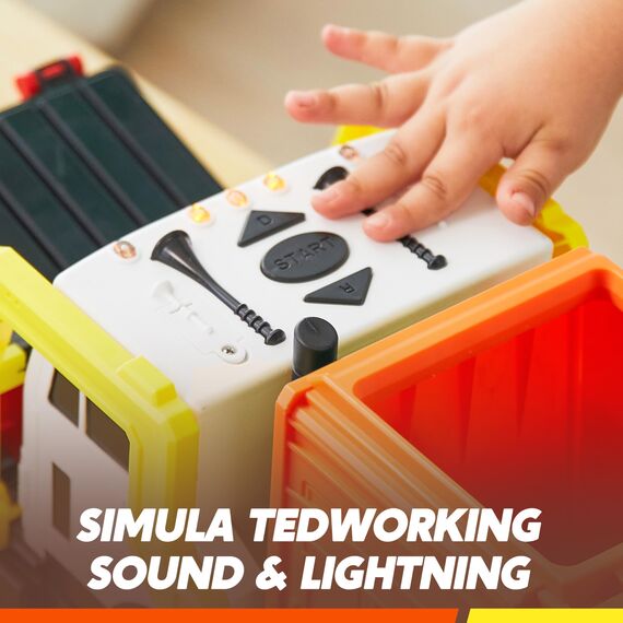 JOYIN Müllauto Spielzeug mit Lichtern und Sound,40cm Großer Müllwagen Spielzeug ab 3 4 5 6 7 Jahre,Müllabfuhr Auto Kinder mit Frontlader-Mülltonne, 3 seitlichen Mülleimern mit 30 Stück (orange)