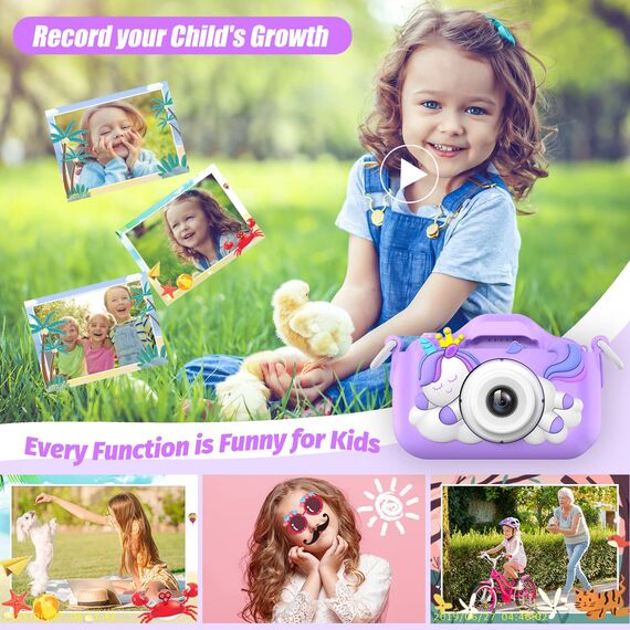 HOOMOON Dinosaurier Kamera für Kinder, Selfie-Kamera, Spielzeug, Mädchen, Jungen, SD-Karte 32 GB, HD-Videorekorder 1080p, Weihnachtsgeburtstagsgeschenke für 3 4 5 6 7 8 9 10 Jahre