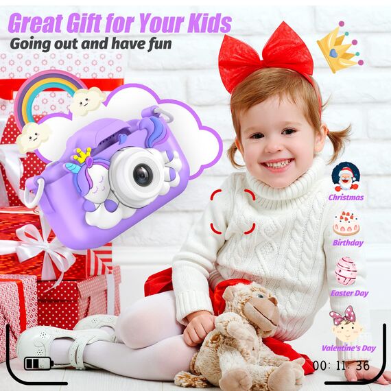 HOOMOON Dinosaurier Kamera für Kinder, Selfie-Kamera, Spielzeug, Mädchen, Jungen, SD-Karte 32 GB, HD-Videorekorder 1080p, Weihnachtsgeburtstagsgeschenke für 3 4 5 6 7 8 9 10 Jahre