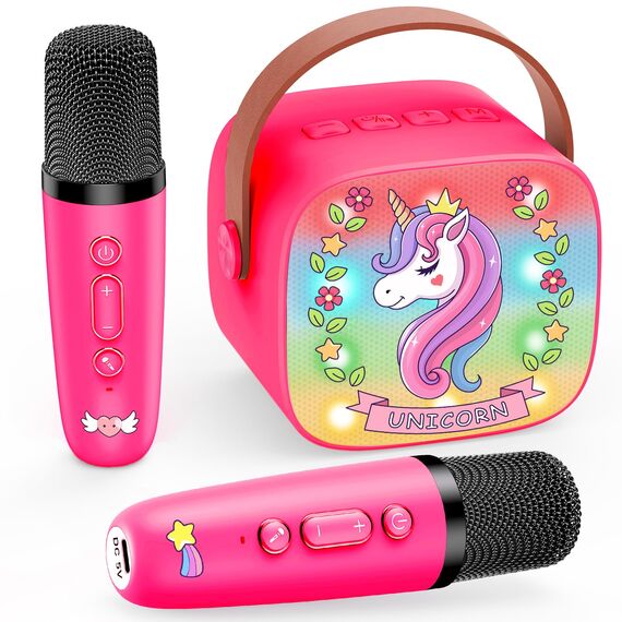 Dislocati Mädchen Spielzeug Geschenke 3-12 Jahre, Karaoke Maschine mit 2 Kinder Mikrofon Bluetooth Weihnachten Geschenke für Mädchen Karaoke Microphone Set mit DSP & LED-Lichtern