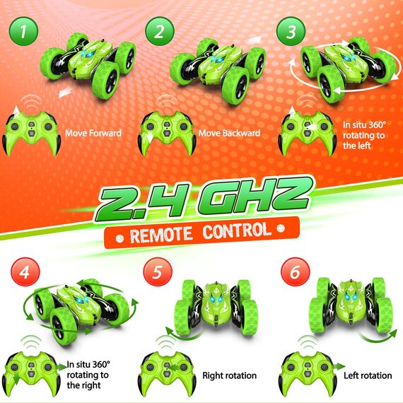 Ferngesteuertes Auto, 2,4GHz RC Auto Spielzeug ab 3-9 Jahre Junge, 360° Flip, Drehbare, LED Blinken, 4WD Monstertruck Ferngesteuert Auto mit Fernbedienung, Weihnachten Ostergeschenke für Kinder