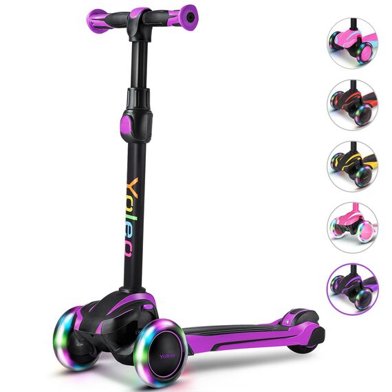 YOLEO Roller Kinder für 3–12 Jahre, Kinder Roller mit 4 Verstellbaren Höhen, Leuchtenden Räder Kinderroller, Stoßdämpfendes Design, Leicht zu Lenken, Balance-Trainings-Roller für Kinder, Violett