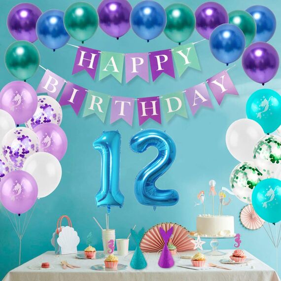 2 Luftballons Zahl 12, Nummer Luftballon Blau Mädchen Junge Jungs,40" Riesen Aufblasbar Helium Folienballon Blue Ballons Figuren für Geburtstag 12.Jahre Kinder Jungen Party Dekoration (xxxl 100cm)