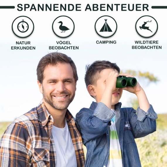Fernglas für Kinder - Optimales Geschenk für Jungen und Mädchen - Starke Vergrößerung 8X21 – Umfangreiches Set inklusive Lupe & Kompass – Spielzeug für Kinder 3-12 Jahre