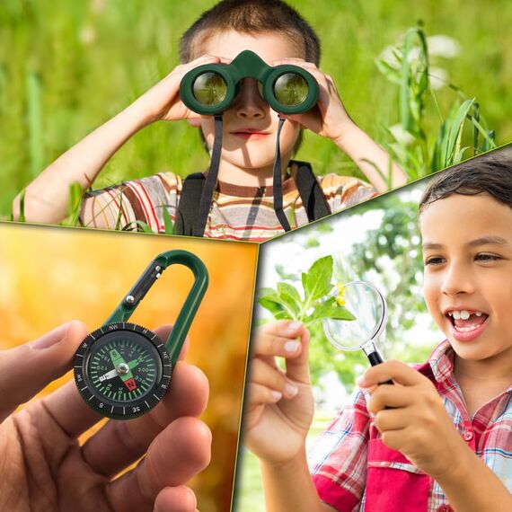 Fernglas für Kinder - Optimales Geschenk für Jungen und Mädchen - Starke Vergrößerung 8X21 – Umfangreiches Set inklusive Lupe & Kompass – Spielzeug für Kinder 3-12 Jahre