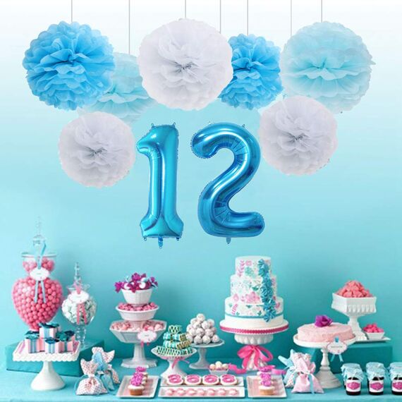 2 Luftballons Zahl 12, Nummer Luftballon Blau Mädchen Junge Jungs,40" Riesen Aufblasbar Helium Folienballon Blue Ballons Figuren für Geburtstag 12.Jahre Kinder Jungen Party Dekoration (xxxl 100cm)